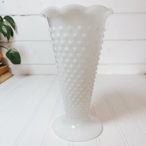 Vintage Milk Glass Hobnail Floral Vase | Trumpet Vase